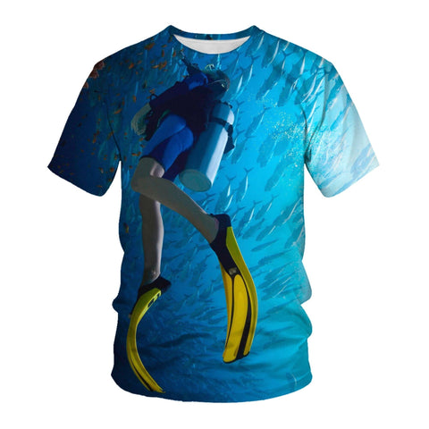 3D Printed Unisex Scuba Diving Casual Fashion Short Sleeve Crew Neck T-Shirts