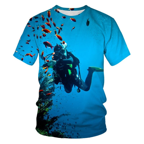 3D Printed Unisex Scuba Diving Casual Fashion Short Sleeve Crew Neck T-Shirts