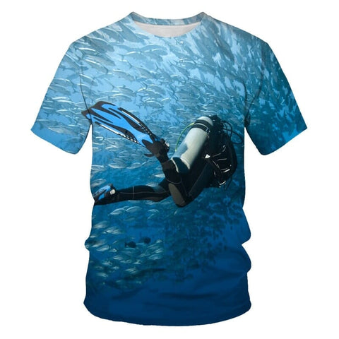 3D Printed Unisex Scuba Diving Casual Fashion Short Sleeve Crew Neck T-Shirts