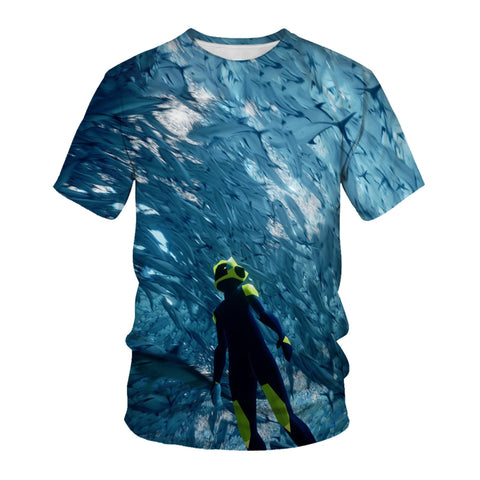 3D Printed Unisex Scuba Diving Casual Fashion Short Sleeve Crew Neck T-Shirts