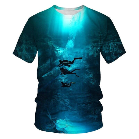 3D Printed Unisex Scuba Diving Casual Fashion Short Sleeve Crew Neck T-Shirts