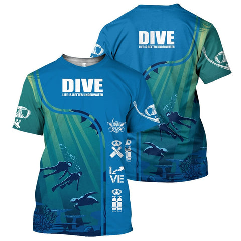 Summer Sport 3D Printed Diving Art Casual Fashion Short-Sleeve Men T-Shirt